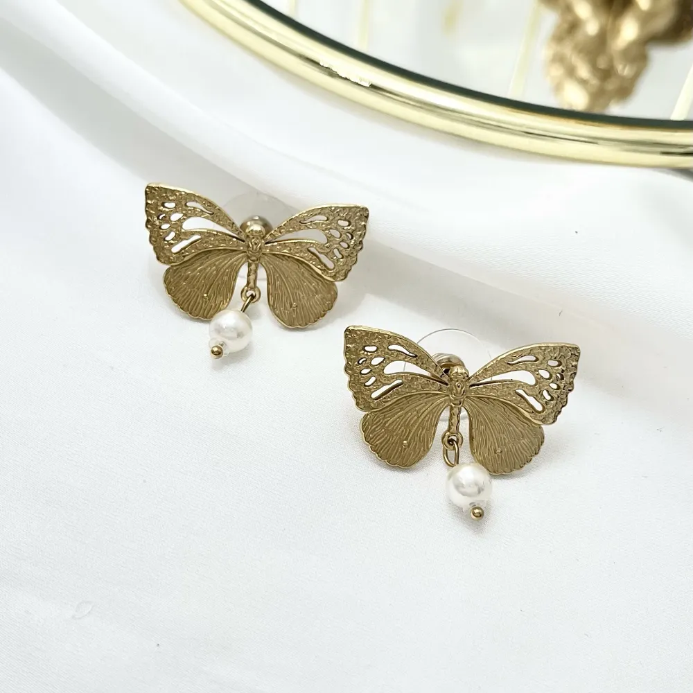 Farfalla con Perla-Orecchini in Acciaio - OAP-732-270