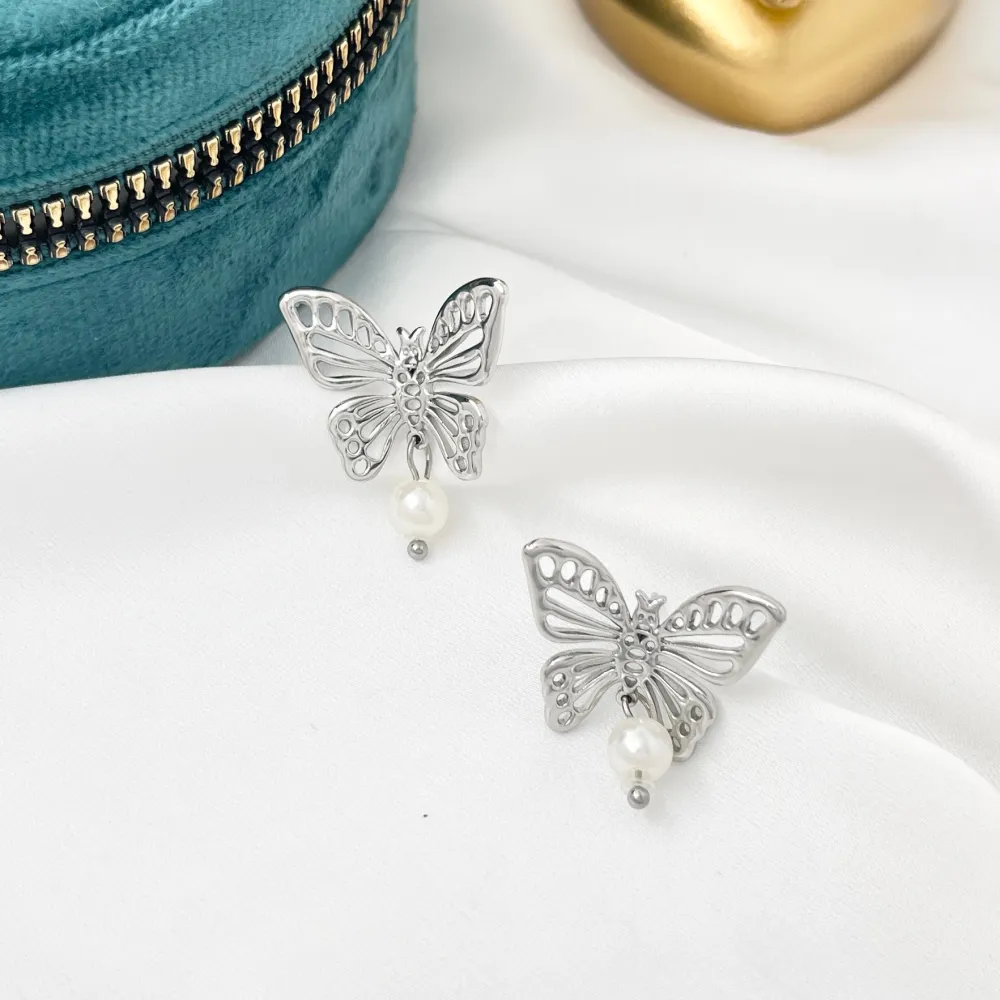 Farfalla con Perla-Orecchini in Acciaio - OAP-732-271