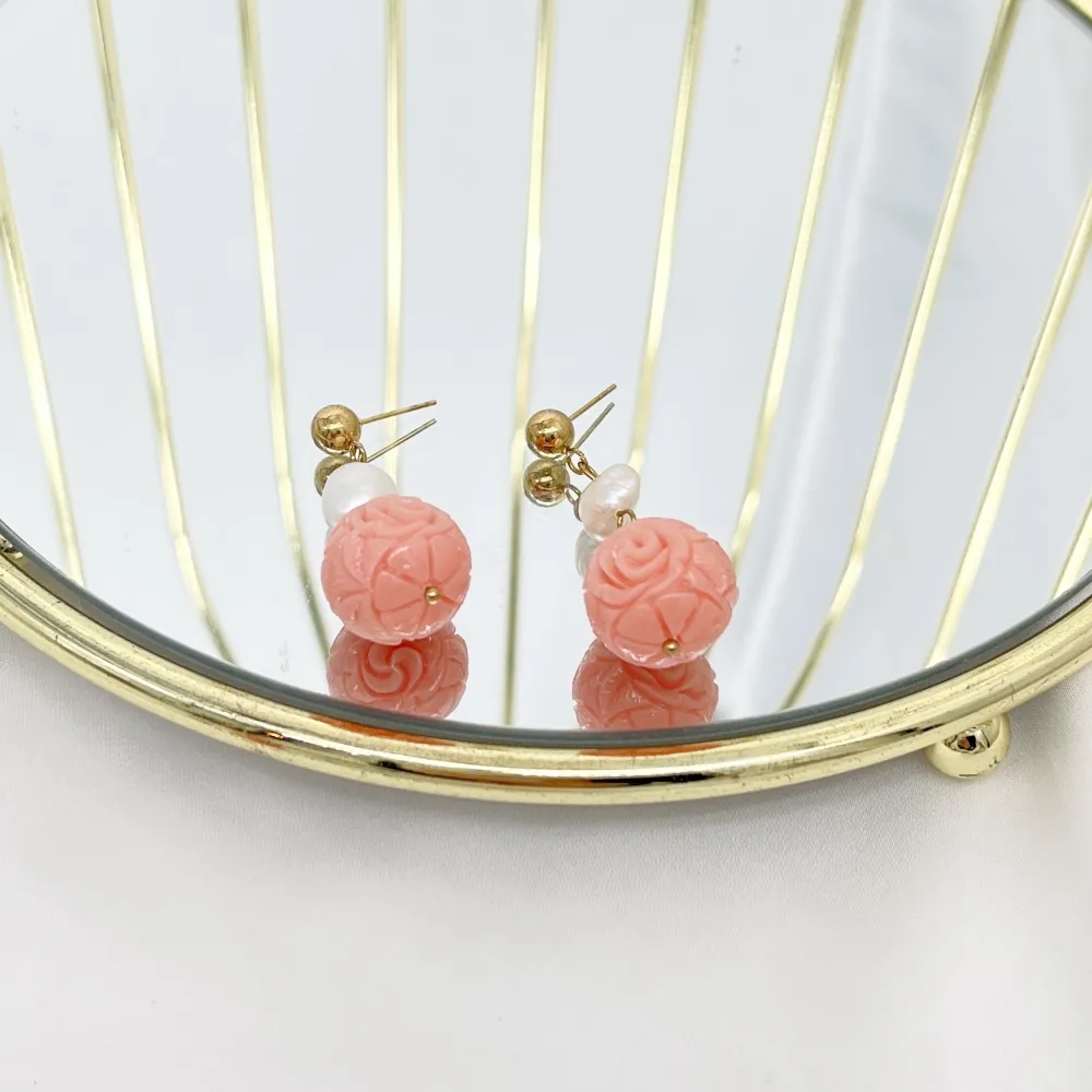 Pallina Fiore Rosa-Orecchini in Acciaio - OAP-765-22