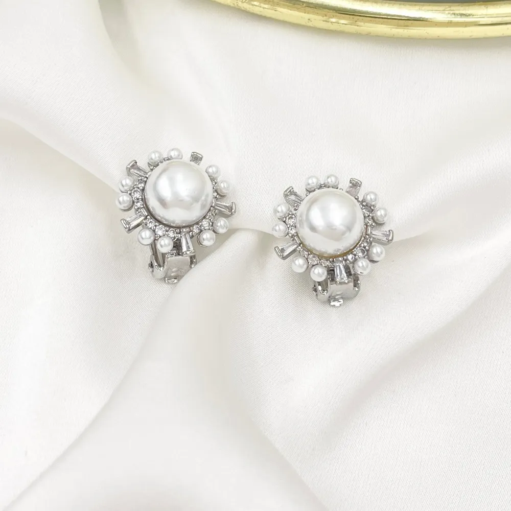 Cerchio con perla-Orecchini a Clip con Zirconia - OMK-493-34