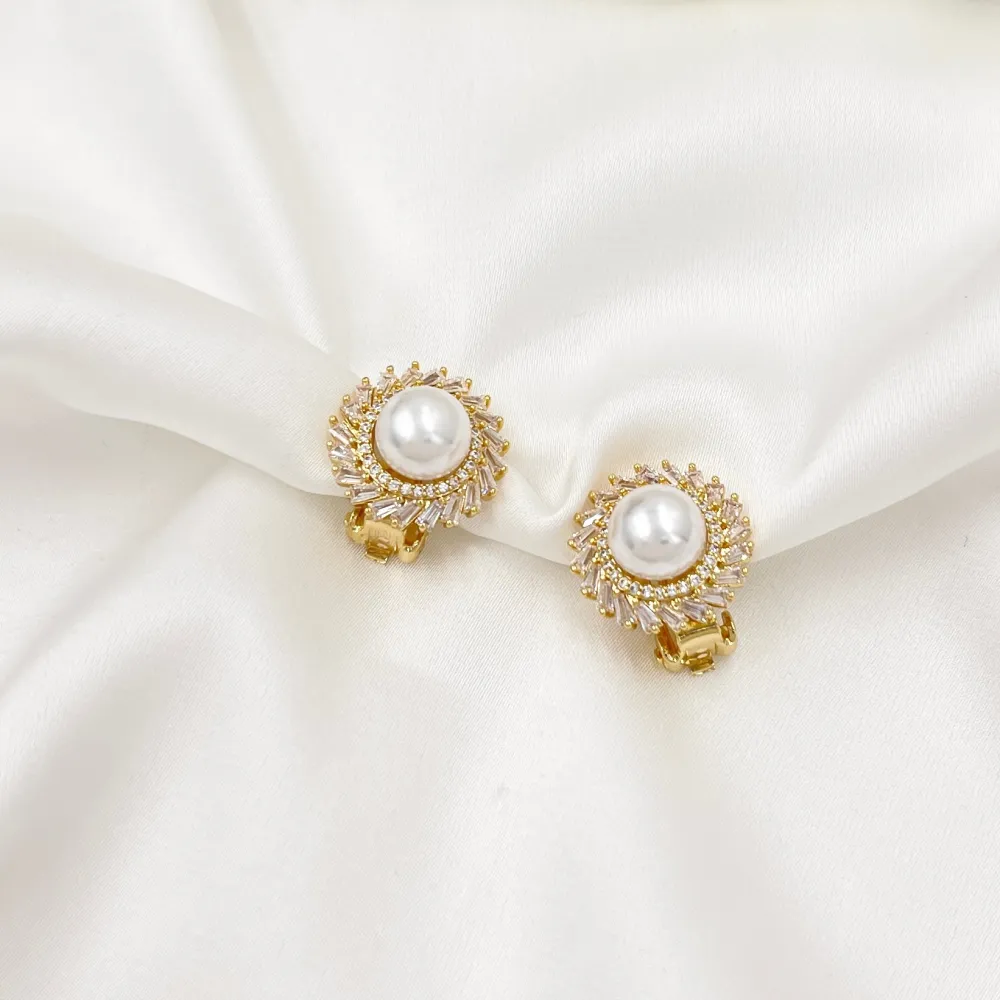 Cerchio con perla-Orecchini a Clip con Zirconia - OMK-493-35