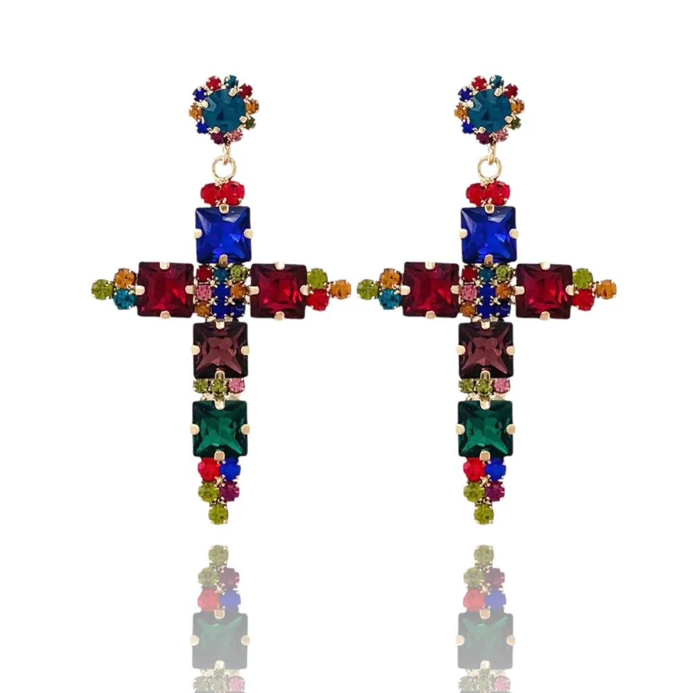 Croce -Orecchini Moda Vetro - OMM-381-206