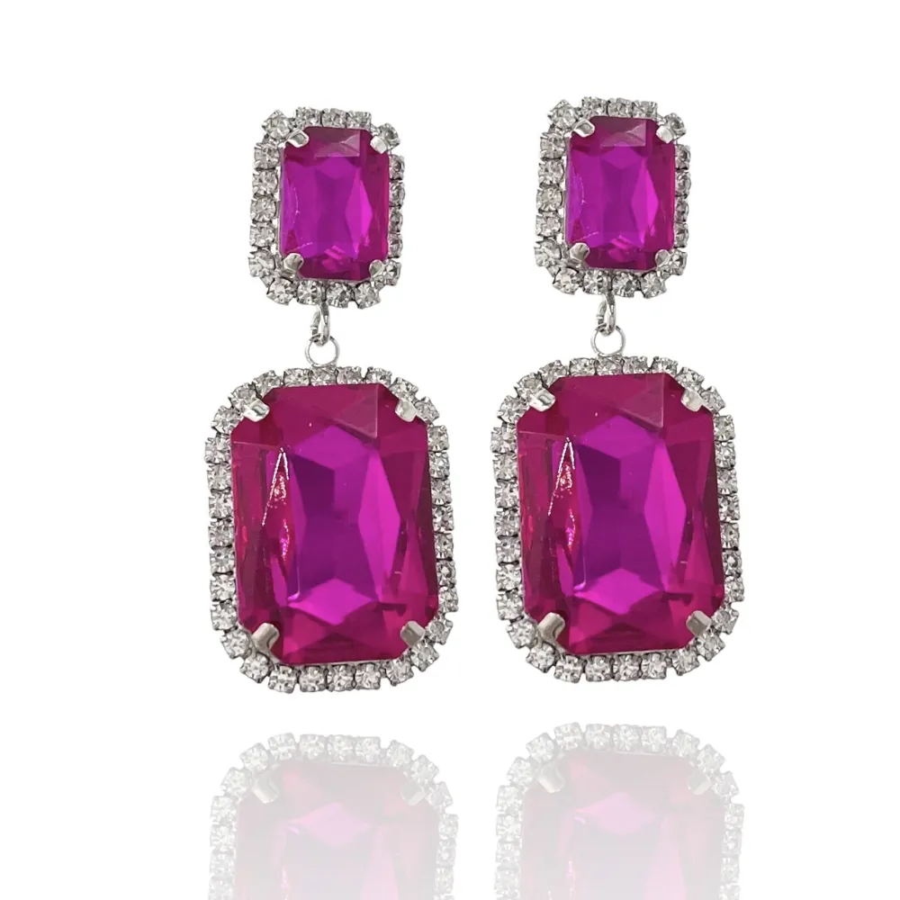 Doppio Pietra Rettangolare-Orecchini Moda Vetro - OMM-520-005