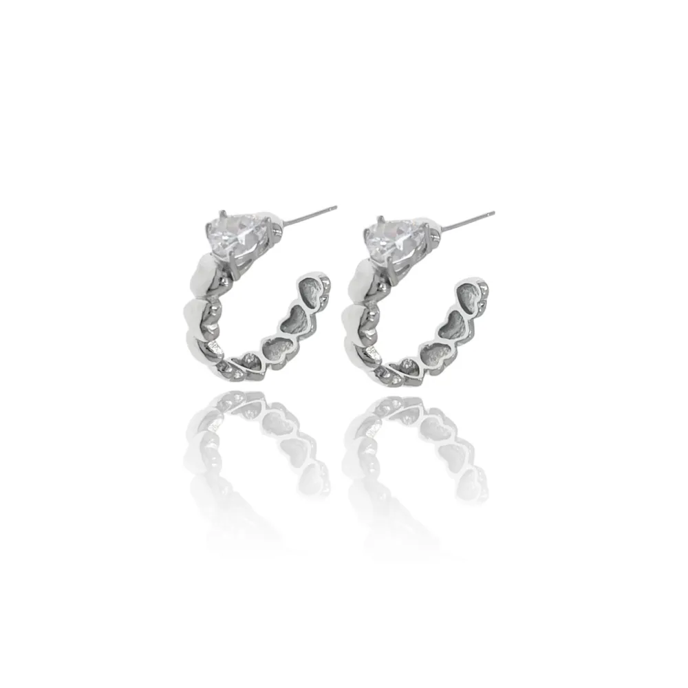 Cerchio Piccolo con Cuore-Orecchini con Zirconia - OMZ-109-194 Piccolo