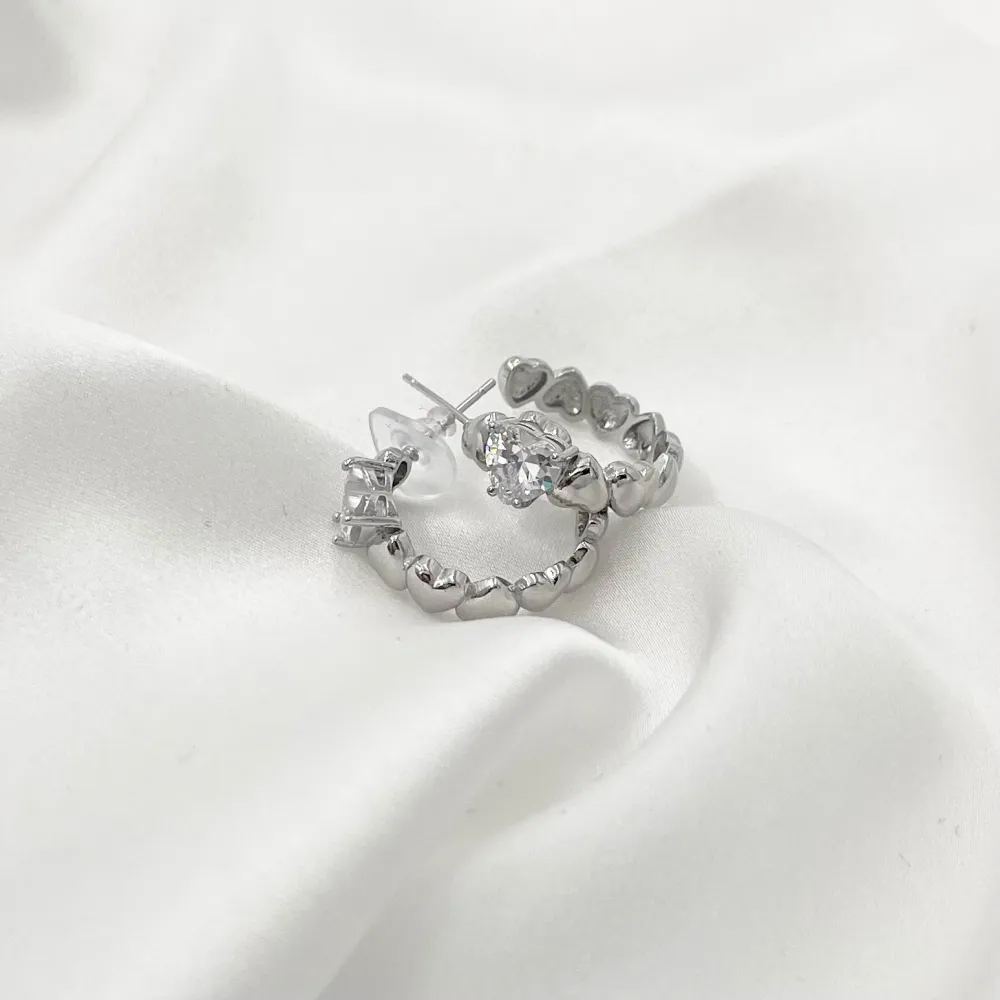 Cerchio Piccolo con Cuore-Orecchini con Zirconia - OMZ-109-194 Piccolo