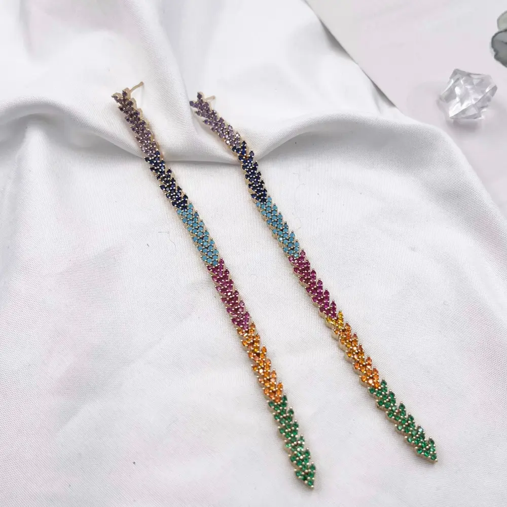 Lungo Foglia-Orecchini con Zirconia - OMZ-109-260