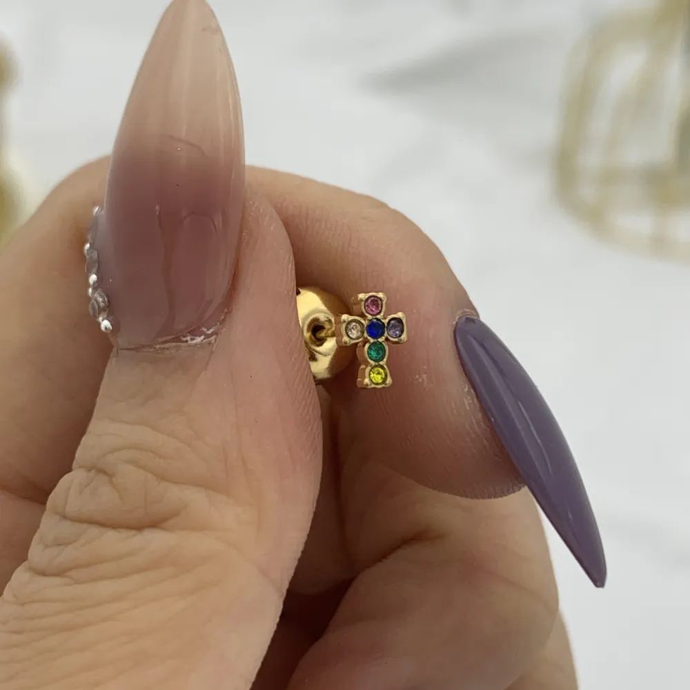 Croce Piccolo con Zirconia-12Paia Orecchini a Lobo in Acciaio - OPA-103-AA2409E