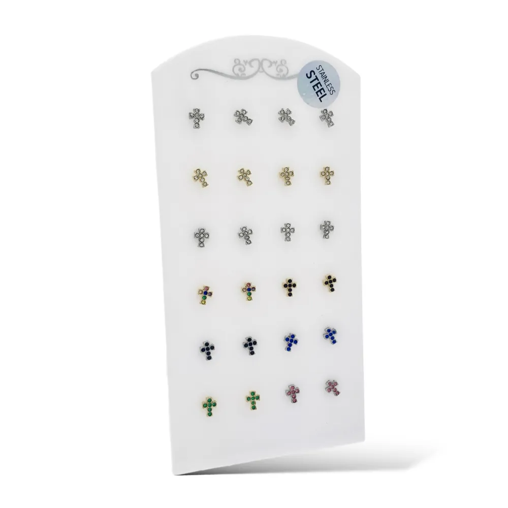 Croce Piccolo con Zirconia-12Paia Orecchini a Lobo in Acciaio - OPA-103-AA2409E