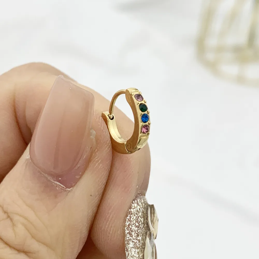 Cerchio 2x8mm con Strass Colorati-12Paia Orecchini in Acciaio - OPA-103-AA2458E 8mm