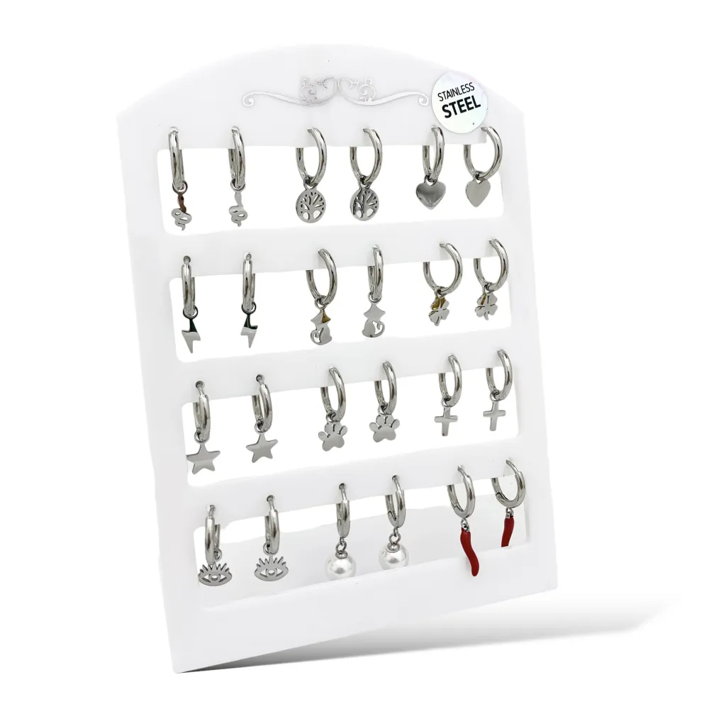 Mix Soggetti Semplici-12Paia Orecchini in Acciaio - OPA-103-AA3082-3093E
