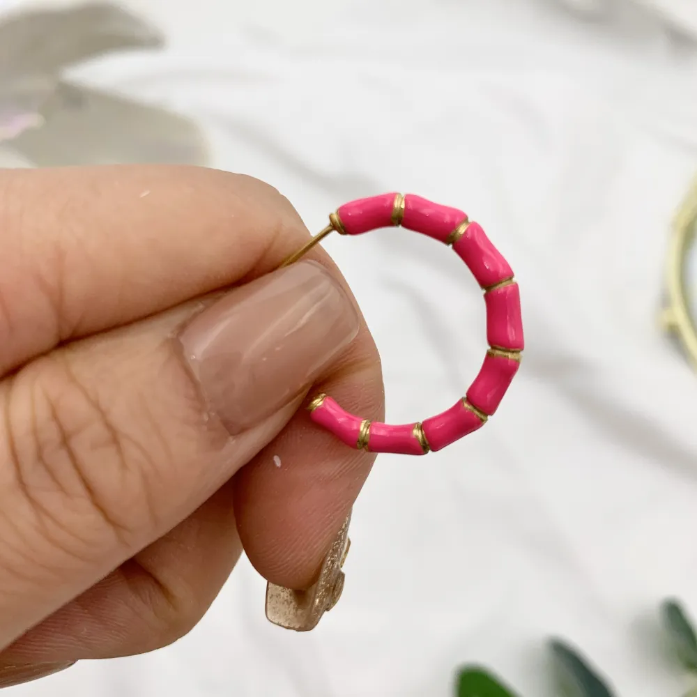 Cerchio Colorato Bambù-12Paia Orecchini in Acciaio - OPA-103-AA3320E