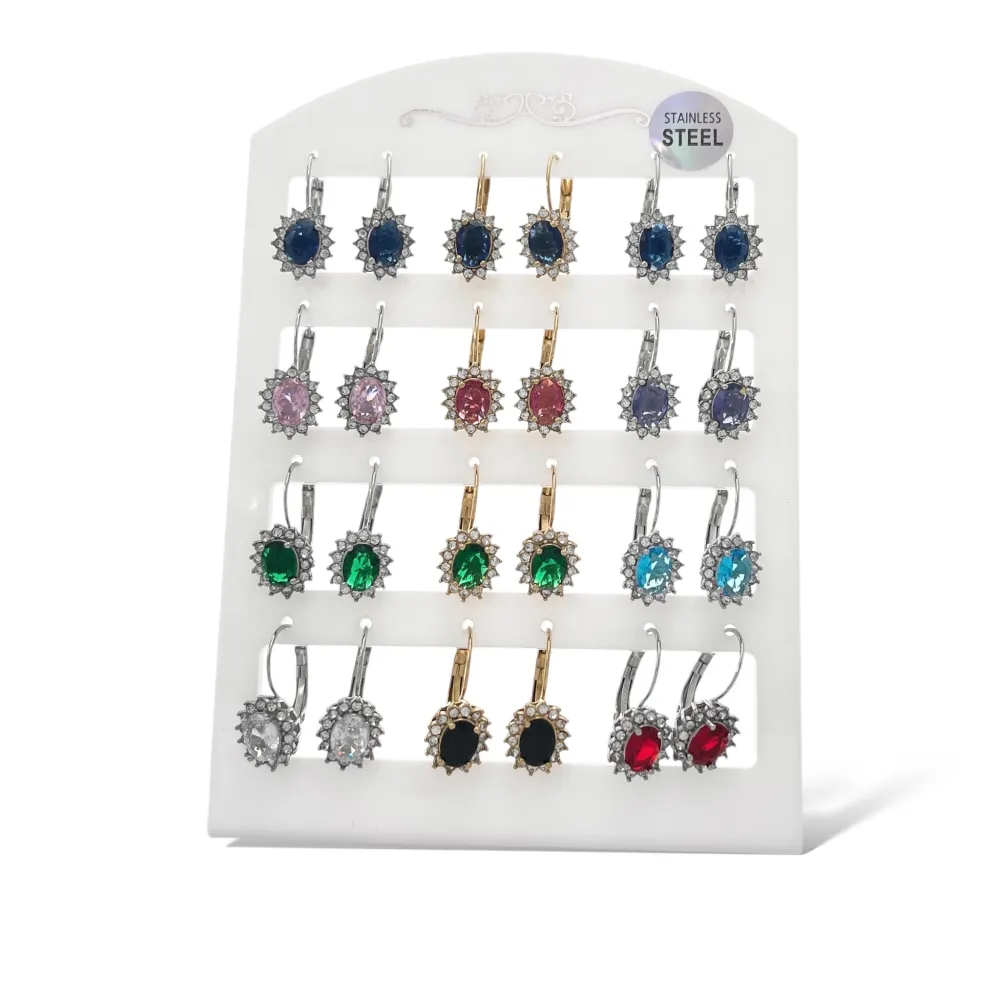 Cerchio Con Pendente Ovale -12Paia Orecchini in Acciaio - OPA-103-AA4034E