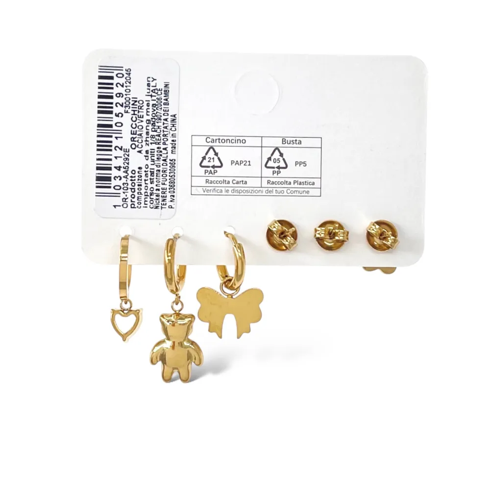 Fiocco Orso- Set 6pz Orecchini in Acciaio - OPA-103-AA5292E