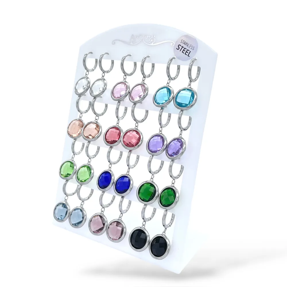 Cerchio  con Zirconia-12Paia Orecchini in Acciaio - OPA-103-AA5413EA