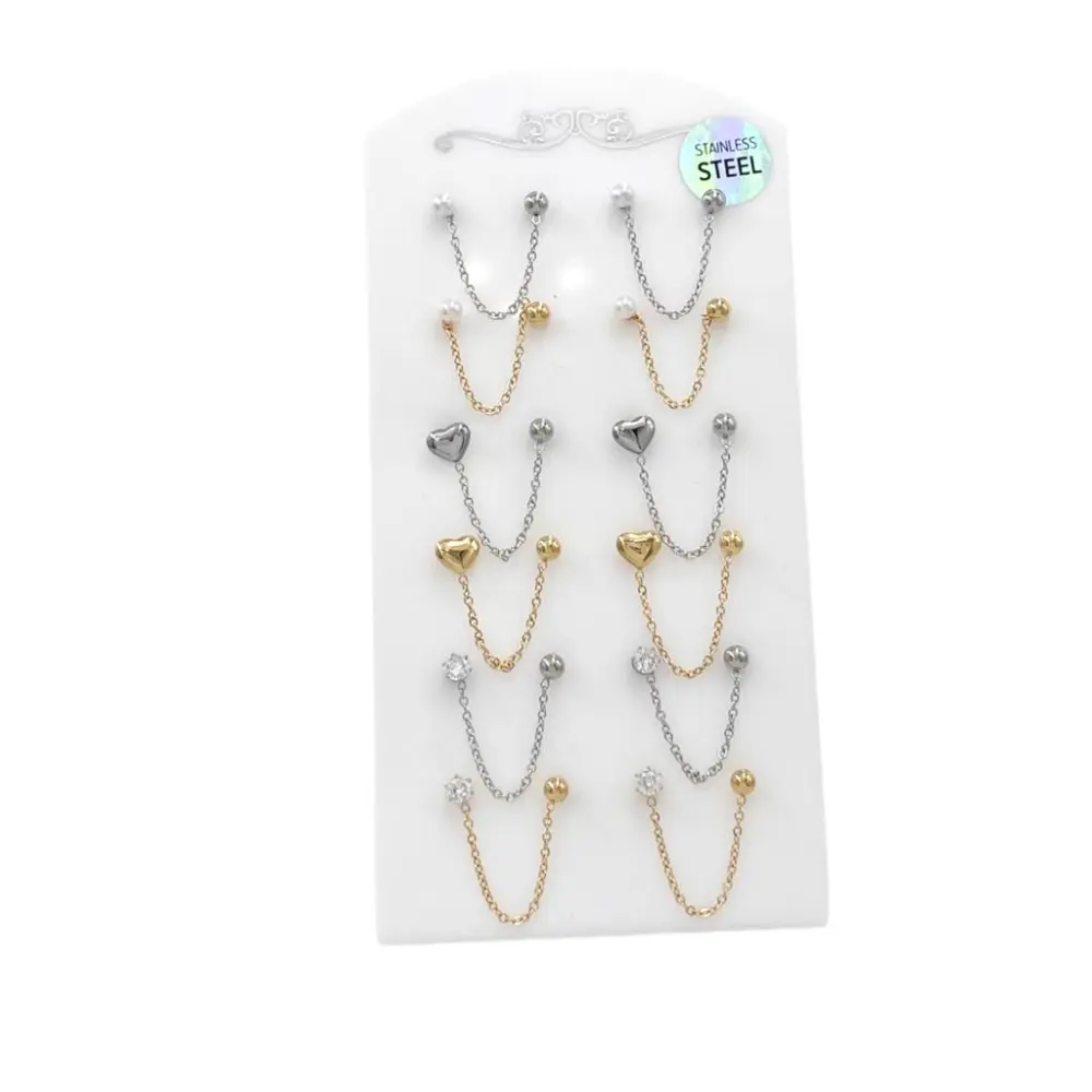 Pallina e Perla Catena Fianco-12 Paia Orecchini in Acciaio - OPA-103-AA811E