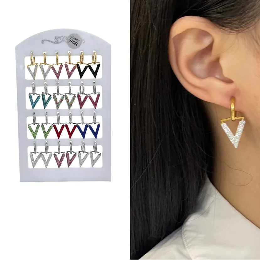 OPA450-392-Cerchio con V-12 Paia Orecchini in Acciaio - OPA-413-1055