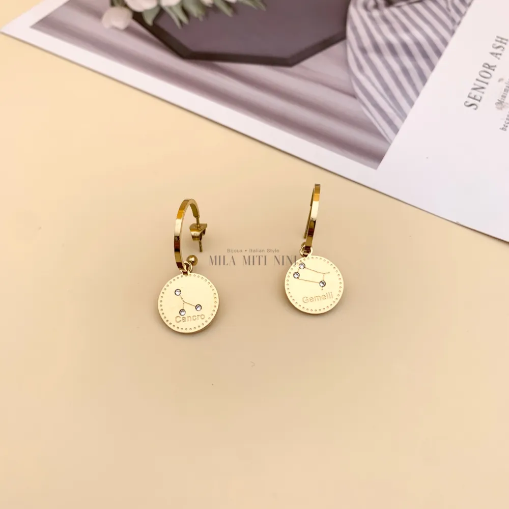 OPA7750-Segno Zodiacale-12 Paia Orecchini a Cerchio in Acciaio - OPA413-691-Segno Zodiacale-12 Paia Orecchini in Acciaio