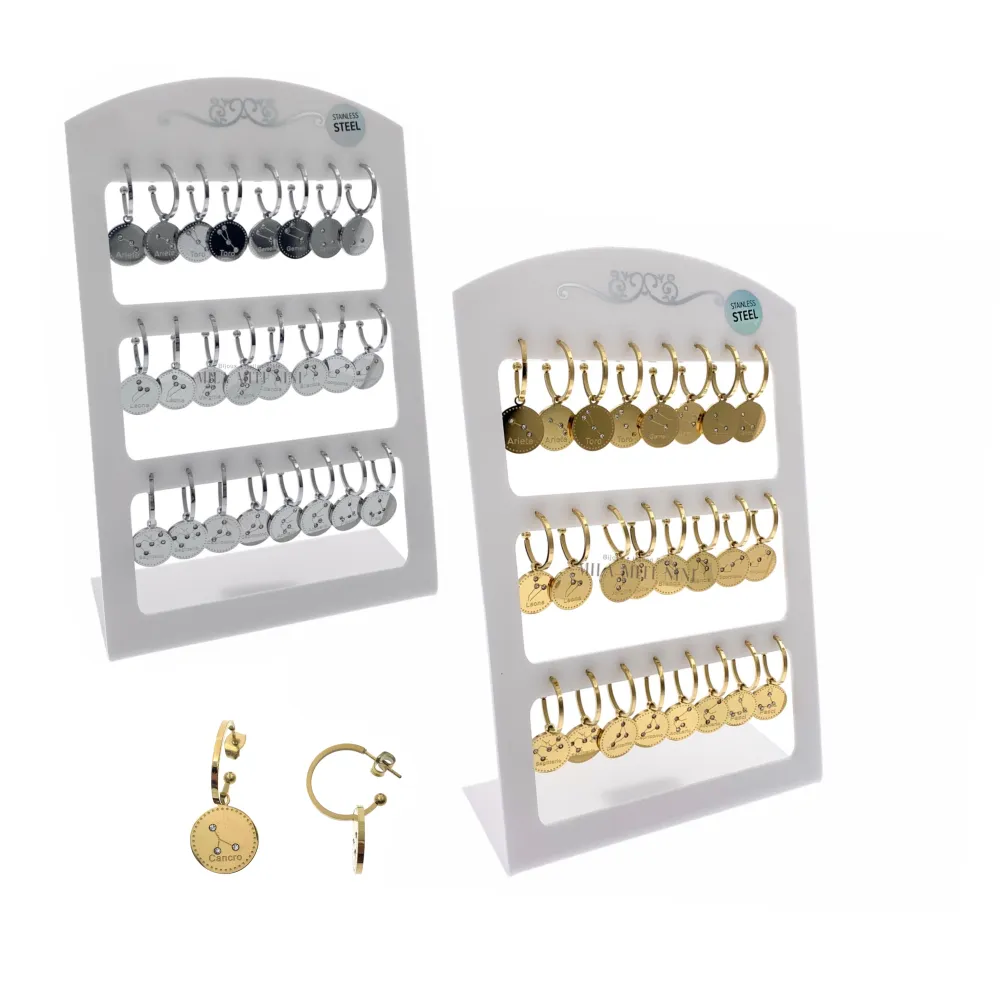 OPA7750-Segno Zodiacale-12 Paia Orecchini a Cerchio in Acciaio - OPA413-691-Segno Zodiacale-12 Paia Orecchini in Acciaio