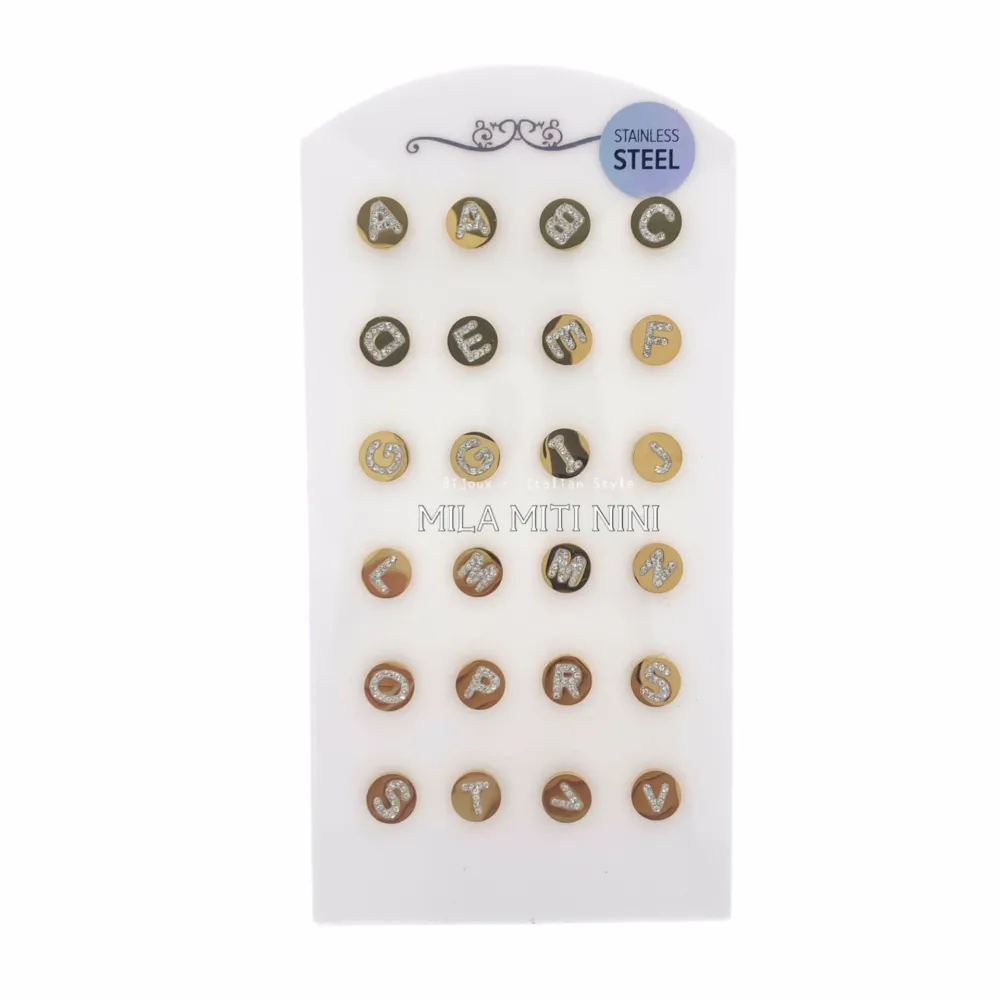 OPA413-692-Iniziale Strass Tondo-12 Paia Orecchini in Acciaio - OPA413-692-Iniziale Strass Tondo-12 Paia Orecchini in Acciaio