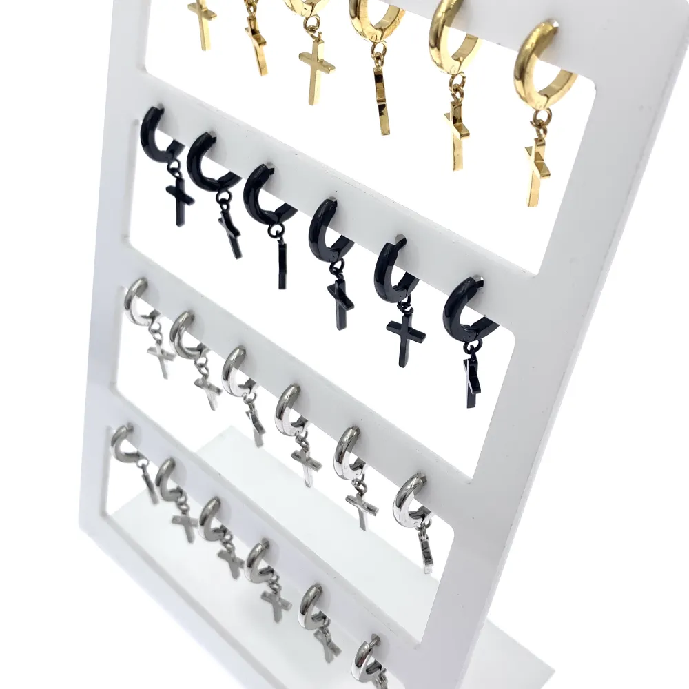 OPA7413-Croce Piccolo- 12 Paia Orecchini  a Cerchio con Pedenti - OPA450-242