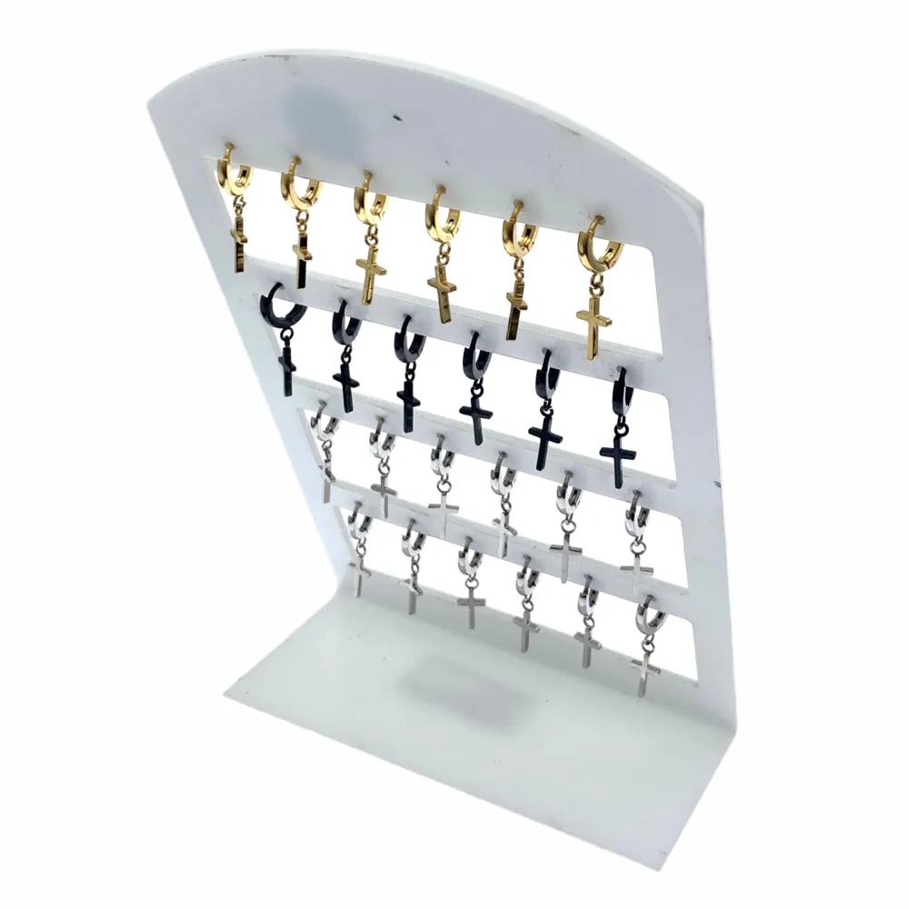 OPA7413-Croce Piccolo- 12 Paia Orecchini  a Cerchio con Pedenti - OPA450-242