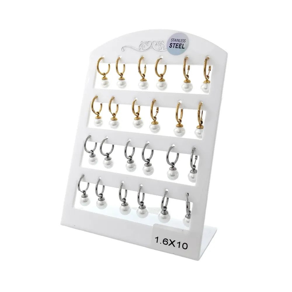 Cerchio 1.60x10mm con Perla-Orecchini in Acciaio - OPA-450-375 1.6x10mm