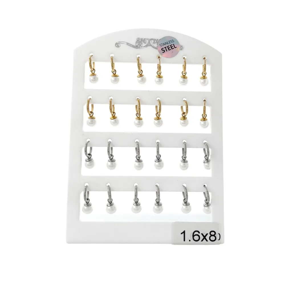 Cerchio 1.60x8mm con Perla-Orecchini in Acciaio - OPA-450-375 1.6x8mm