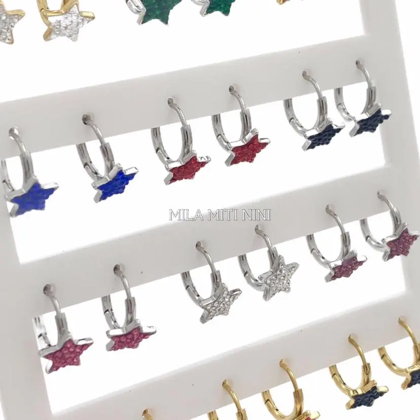 OPA450-403-Cerchio 2x10 Stella-12 Paia Orecchini in Acciaio - OPA-450-403 2x10mm