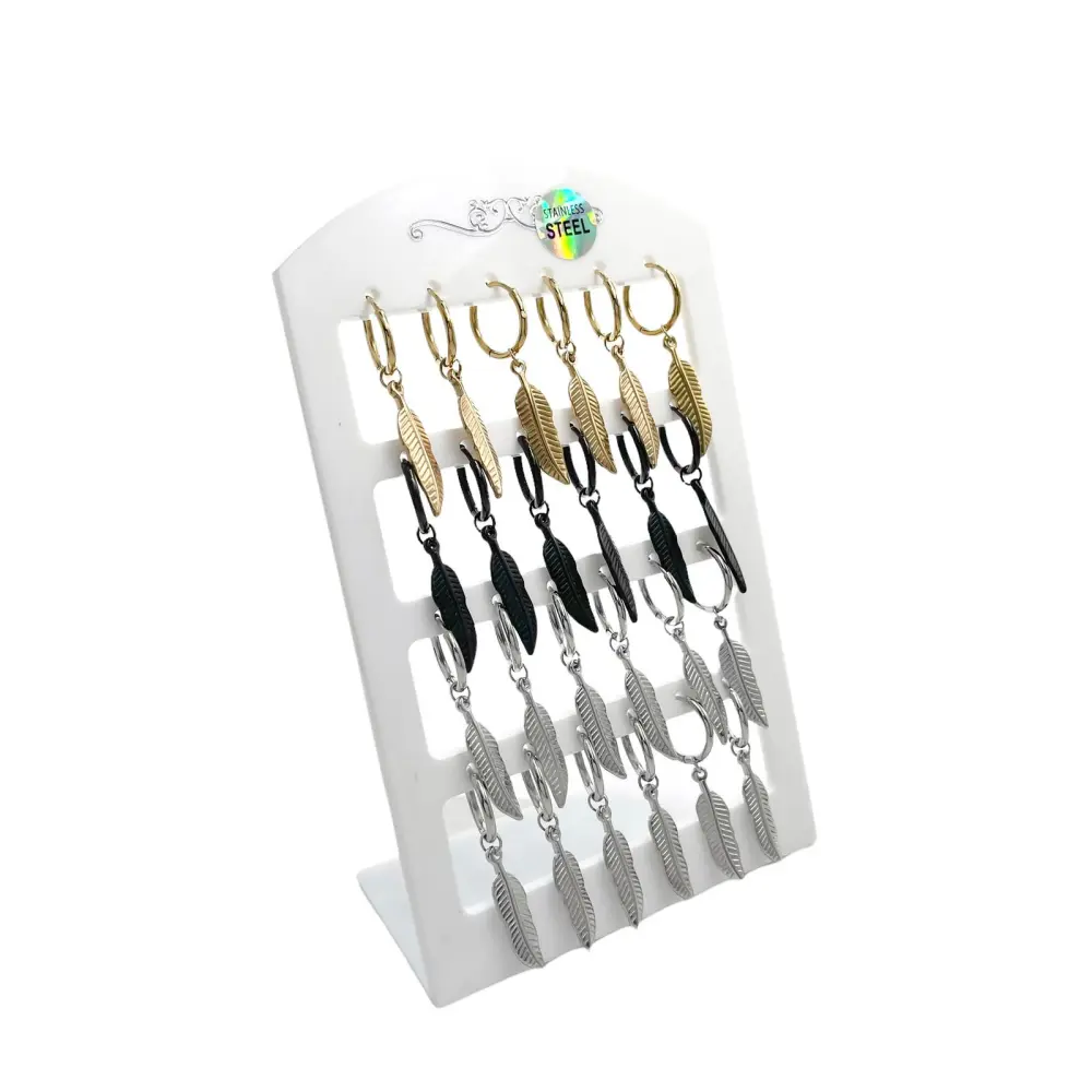 Piuma Grande-12 Paia Orecchini in Acciaio - OPA-450-469