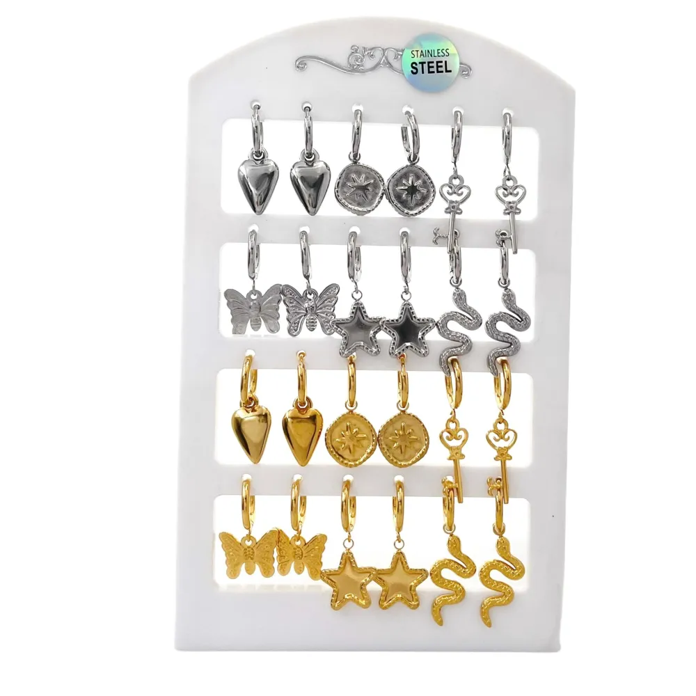 Pendenti Mix-12 Paia Orecchini in Acciaio - OPA-450-515