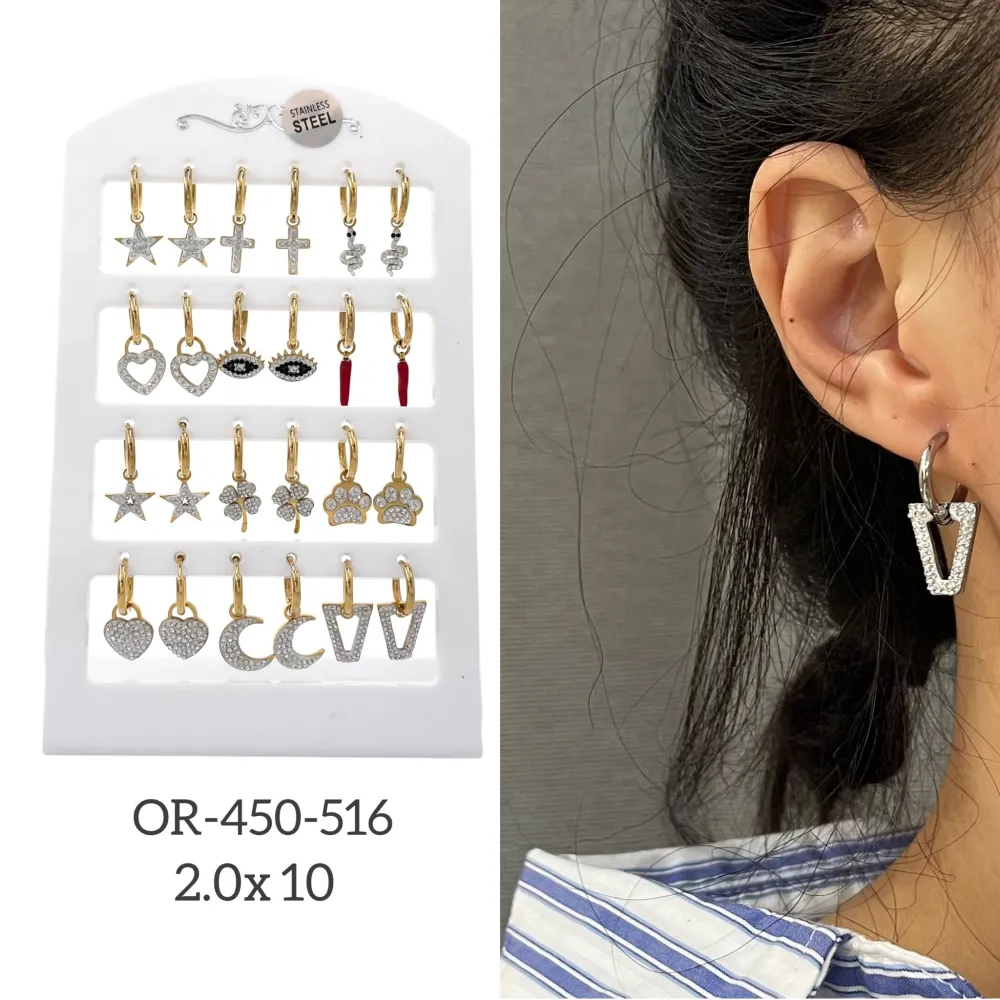 Cerchio con Pendenti Mix-12 Paia Orecchini in Acciaio - OPA-450-516