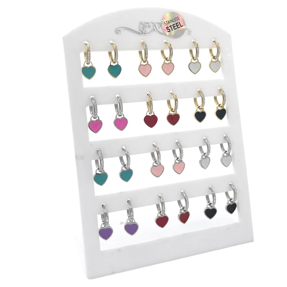 Cerchio con Strass con Cuore-12 Paia Orecchini in Acciaio - OPA-450-546