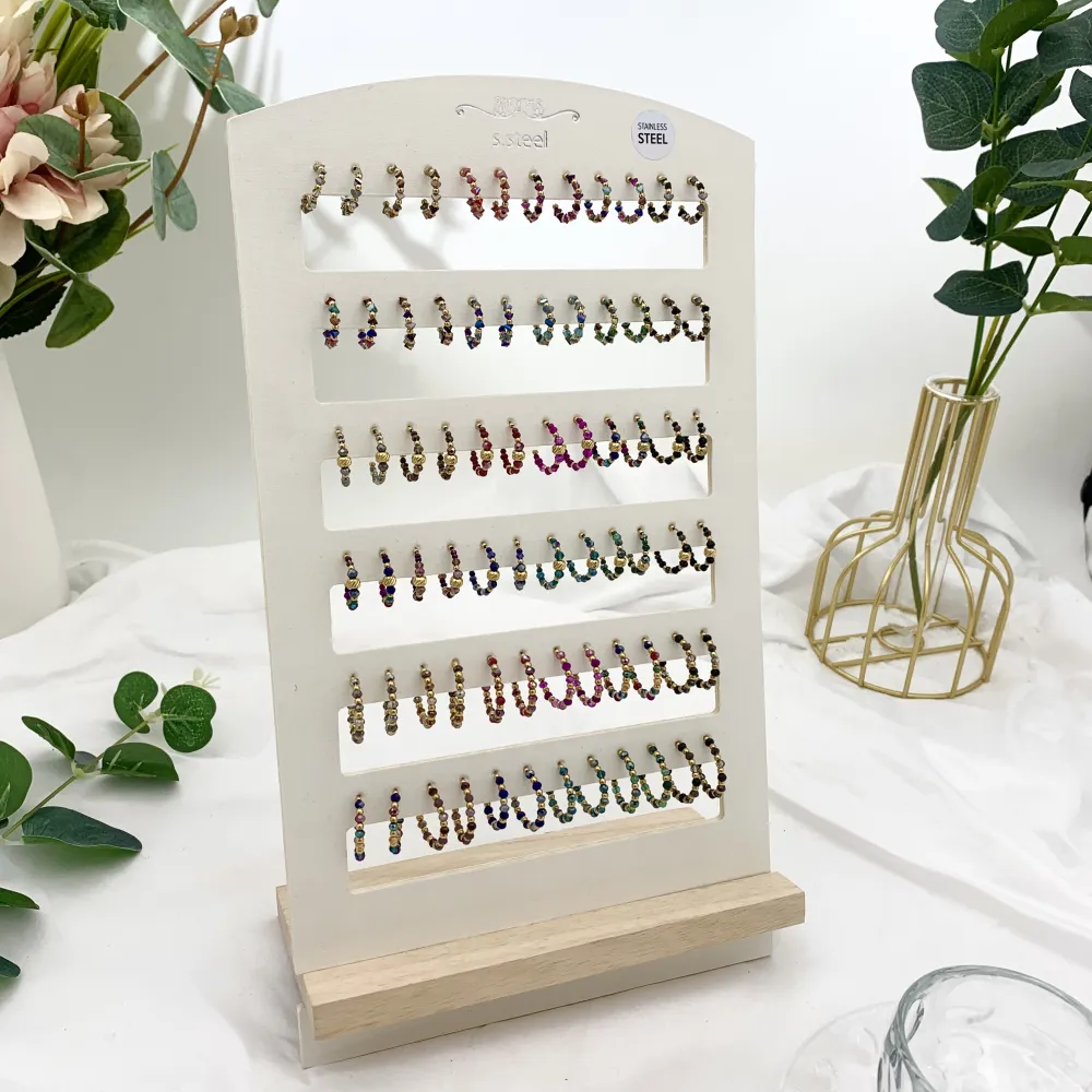 Cerchio Scalare con Cristalli-36Paia Orecchini in Acciaio - OPA-732-136