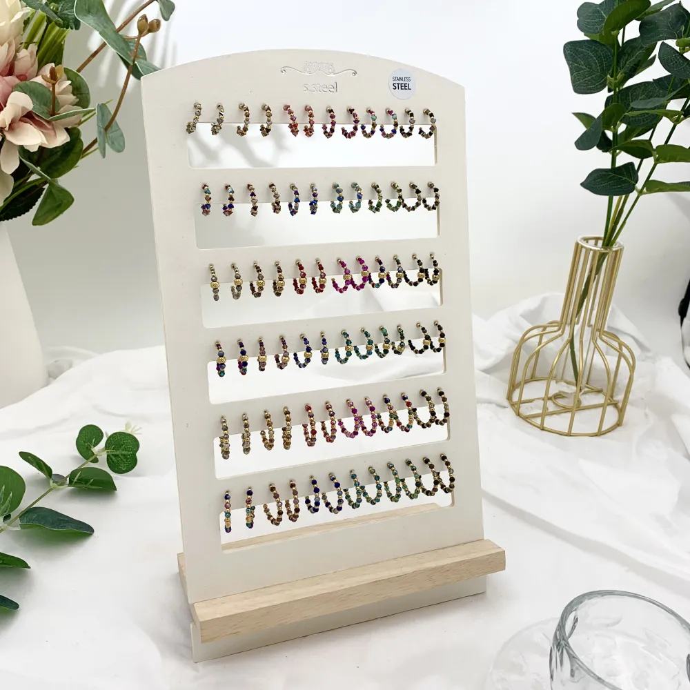 Cerchio Scalare con Cristalli-36Paia Orecchini in Acciaio - OPA-732-136