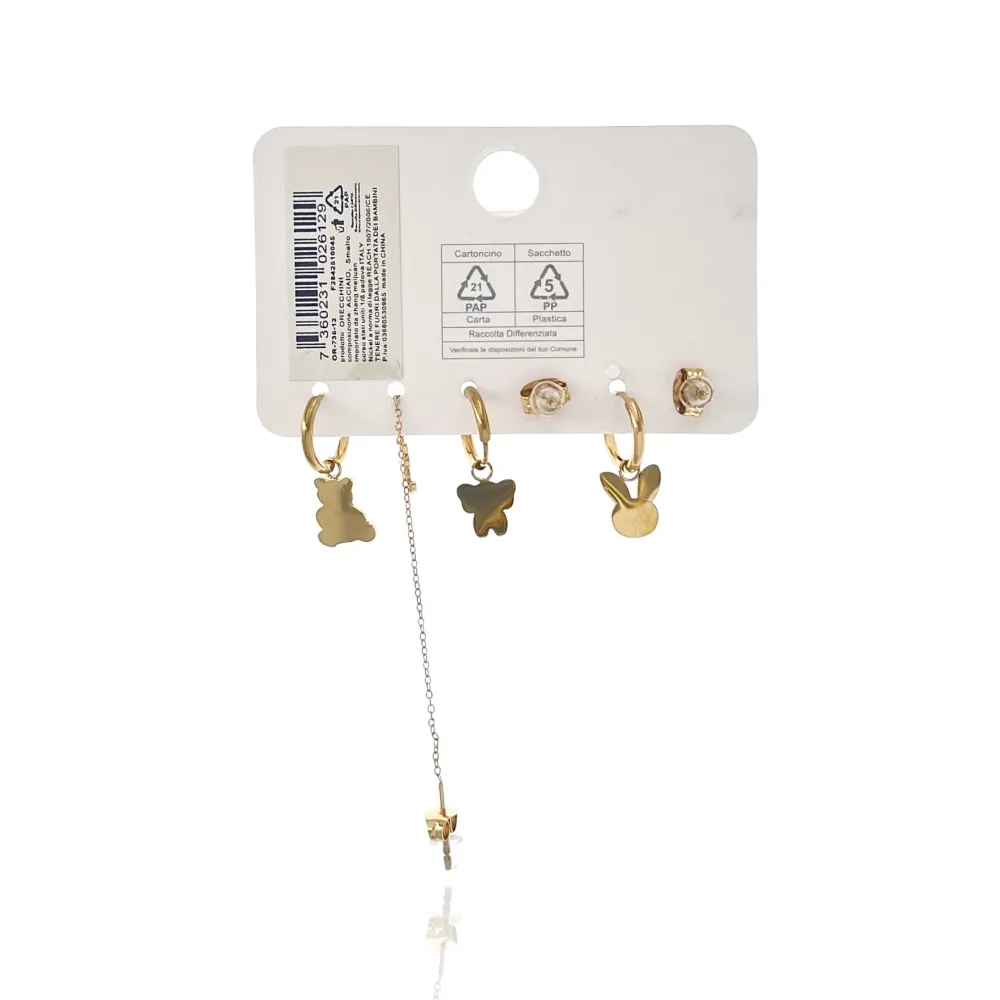 Orsetto Elefantino Coniglio Smaltato-Set 6pz Orecchini in Acciaio - OPA-736-12