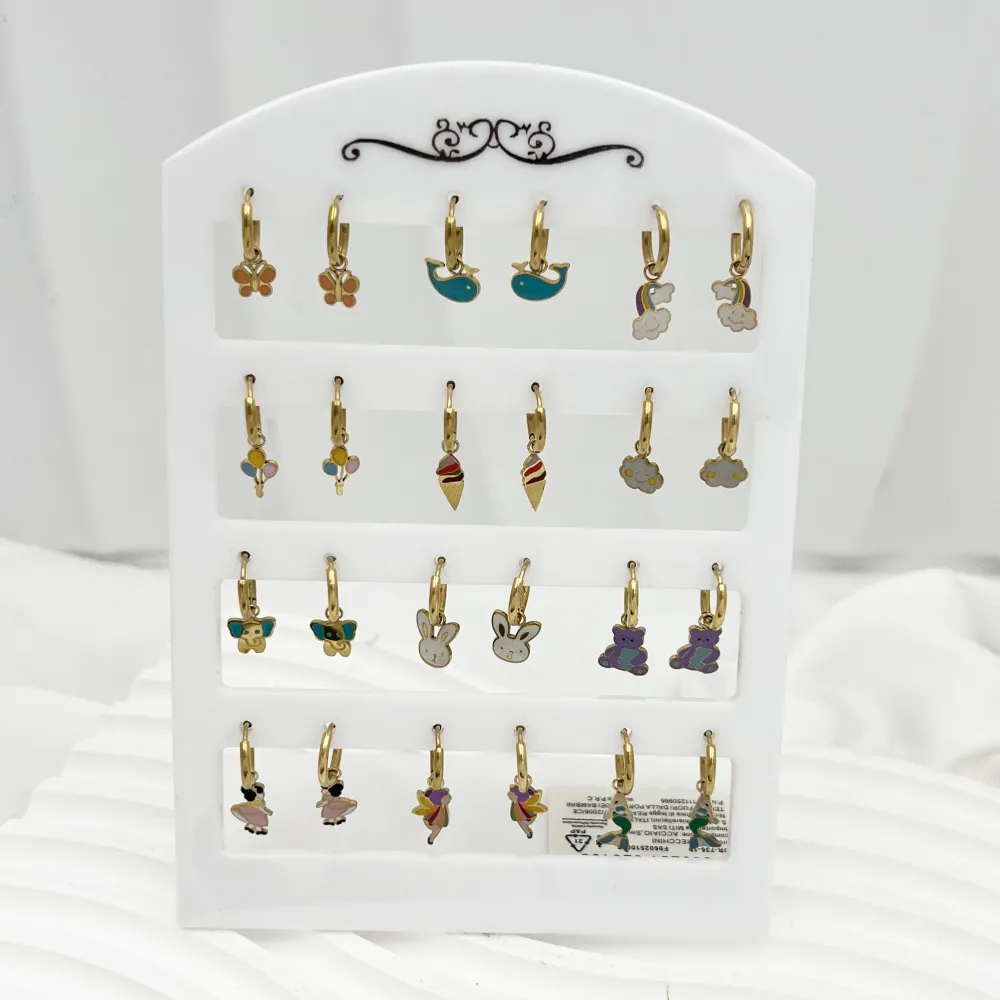 Cerchio con Pendenti Smaltati Favola-12Paia Orecchini in Acciaio - OPA-736-19