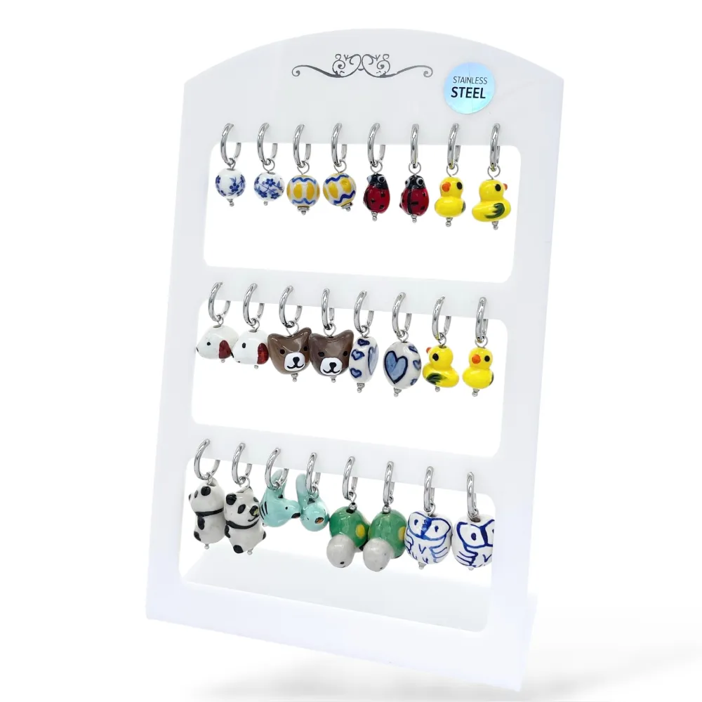 Ciondoli Mix Ceramica -12Paia Orecchini in Acciaio - OPA-762-53