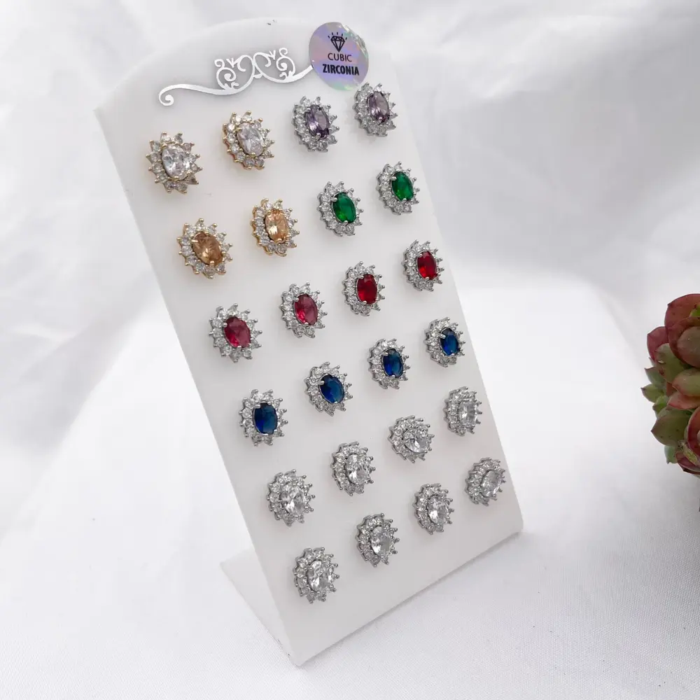 Ovale Colorato-12Paia Orecchini con Zirconia - OPM103-01