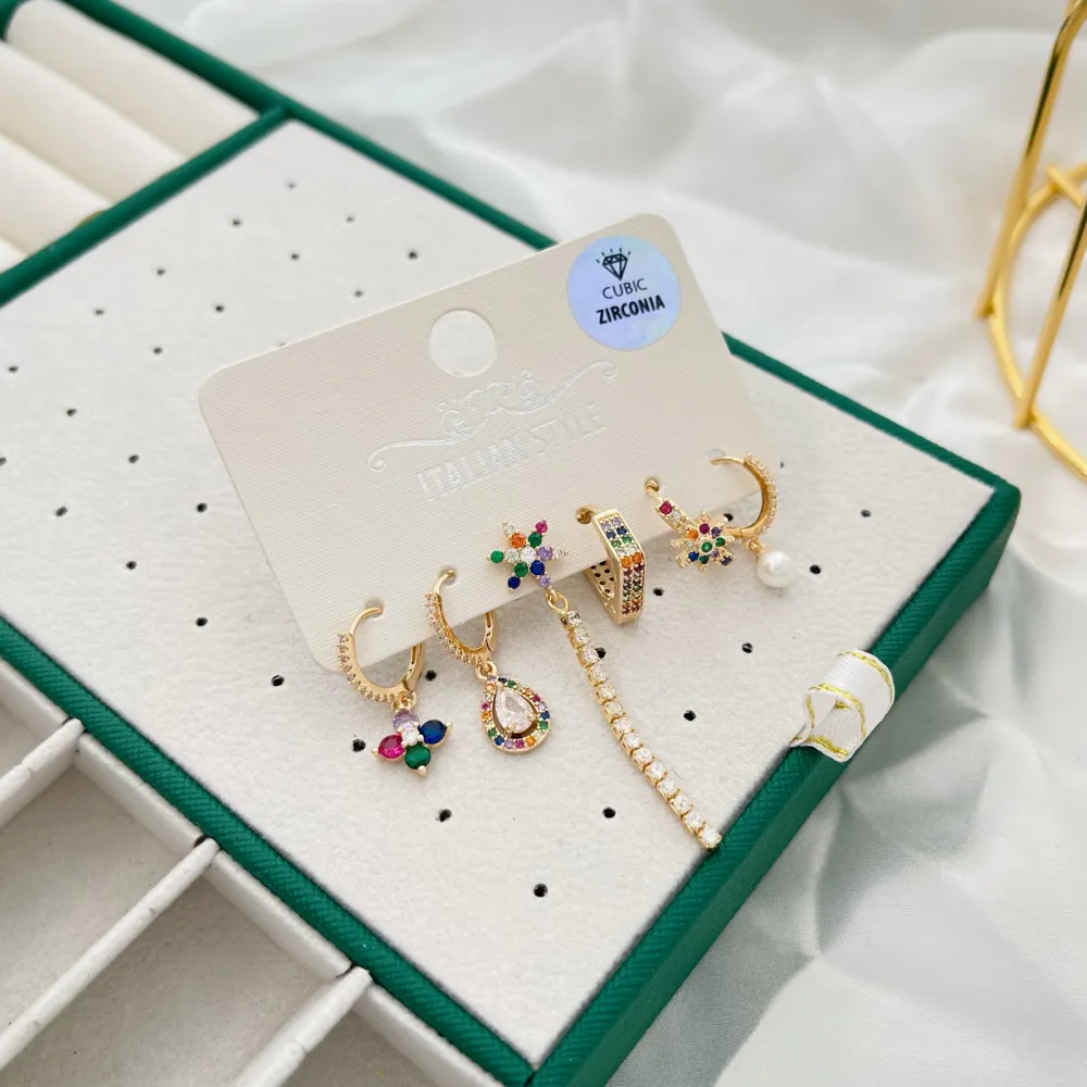 Fiore-Set 6Pz Orecchini con Zirconia - OPM-109-L26