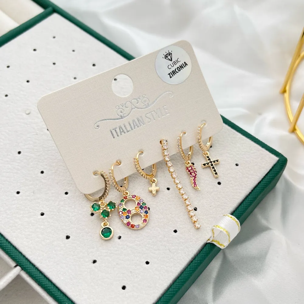 Croce Cornino-Set 6Pz Orecchini con Zirconia - OPM-109-L31