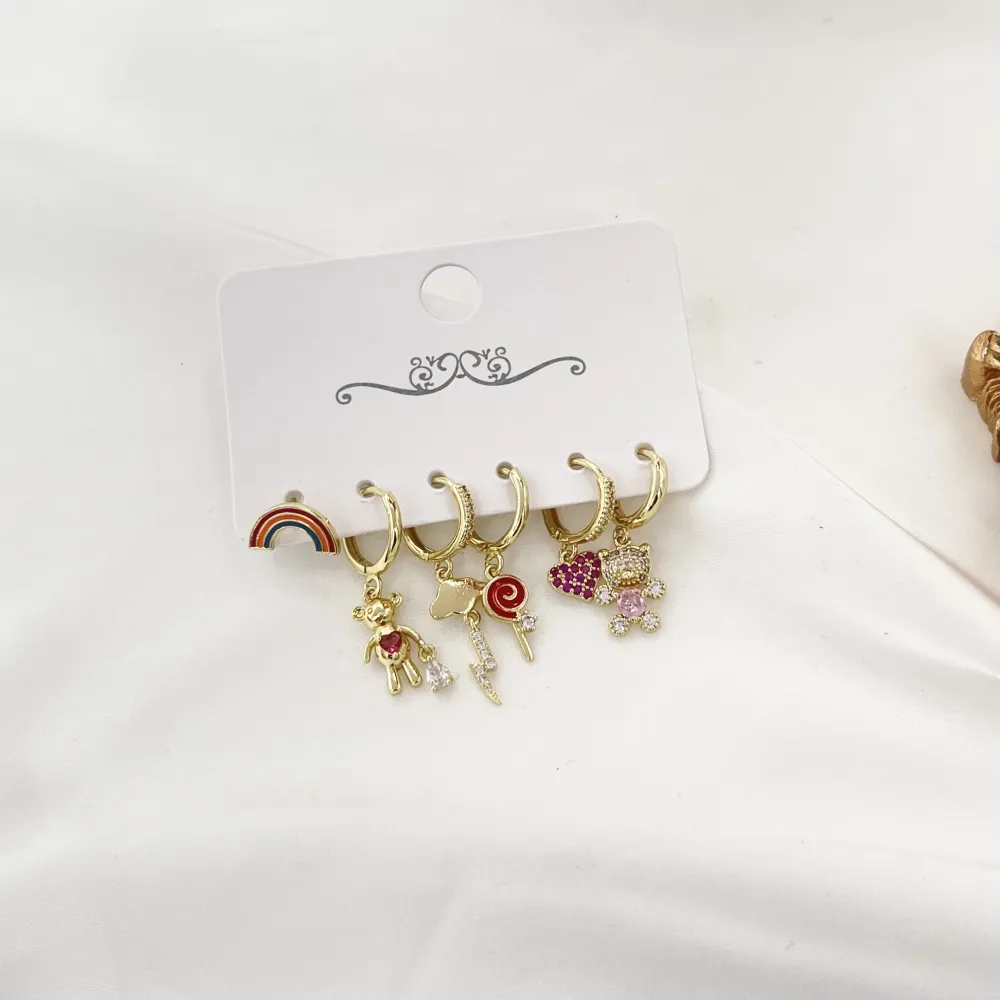 Orsetto-Set 6pz Orecchini in ottone - OPM-520-L43