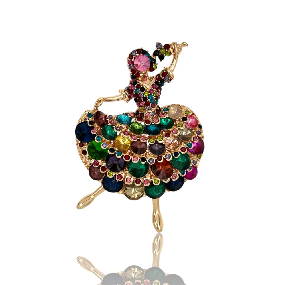 Ballerina-Spilla in Metallo e Strass - SPM-312-369