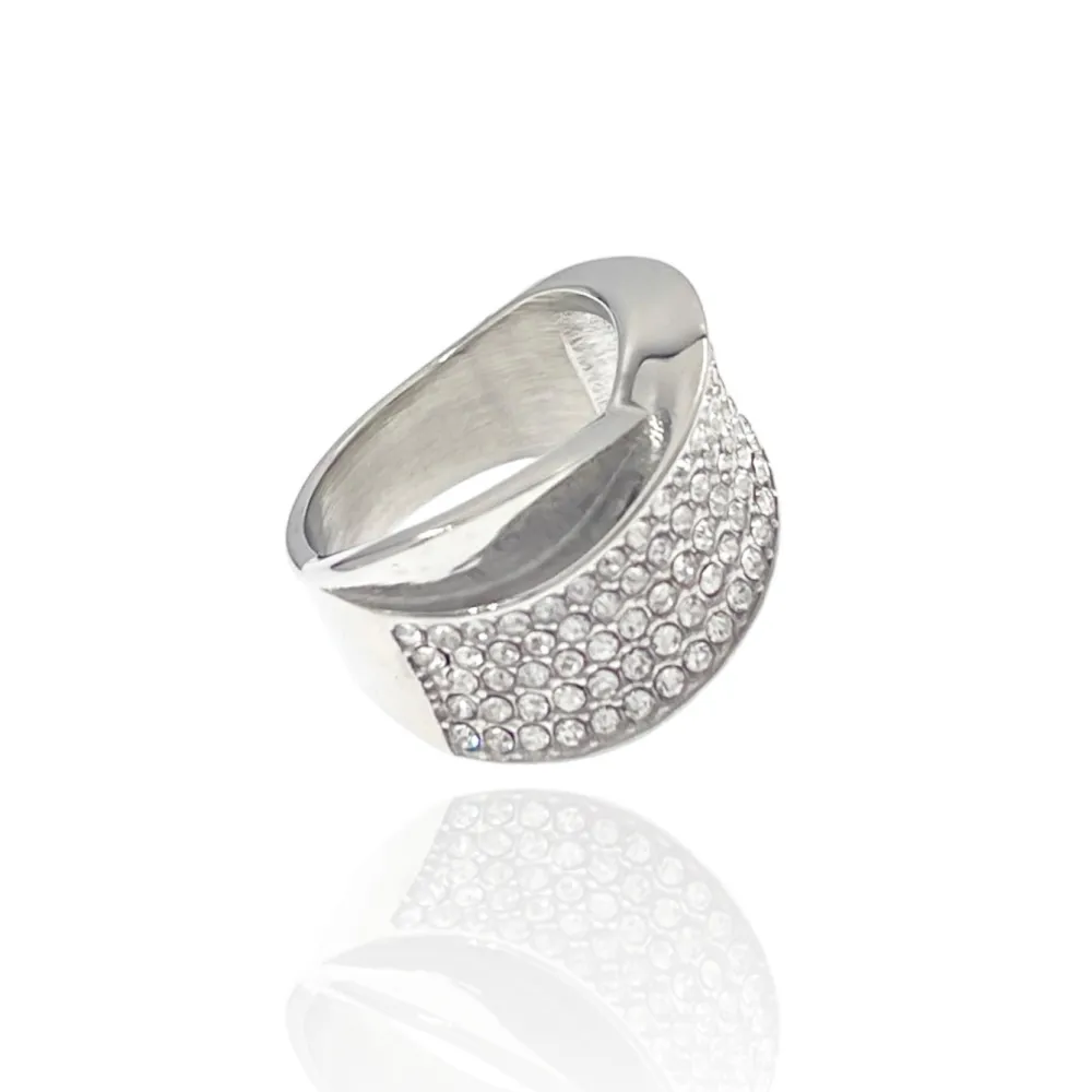 Onda con Strass-Anello in Acciaio con Misura - AAM-103-AA2011R