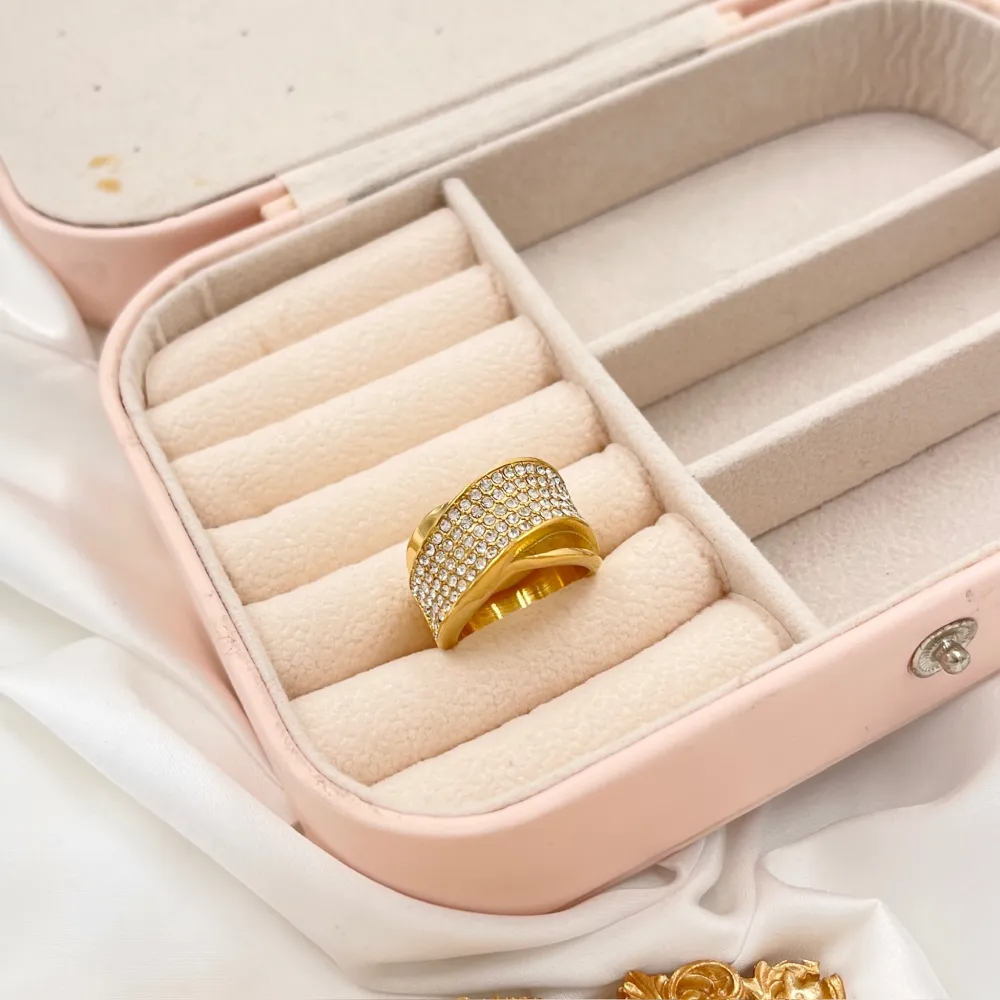 Onda con Strass-Anello in Acciaio con Misura - AAM-103-AA2011R