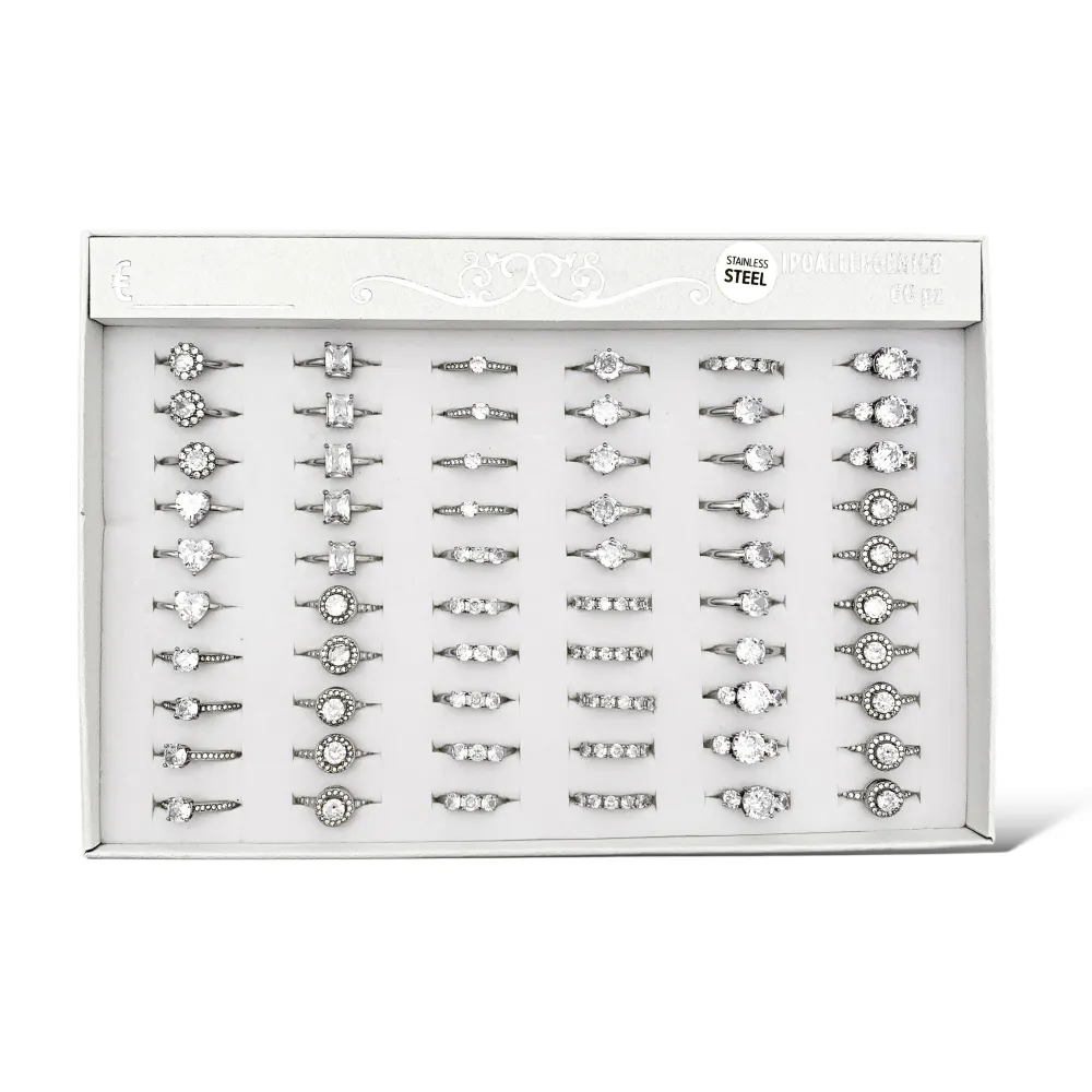 Mix Anelli Basici con Zirconia-36pz Anelli Regolabili in Acciaio - AAR-103-AA01R