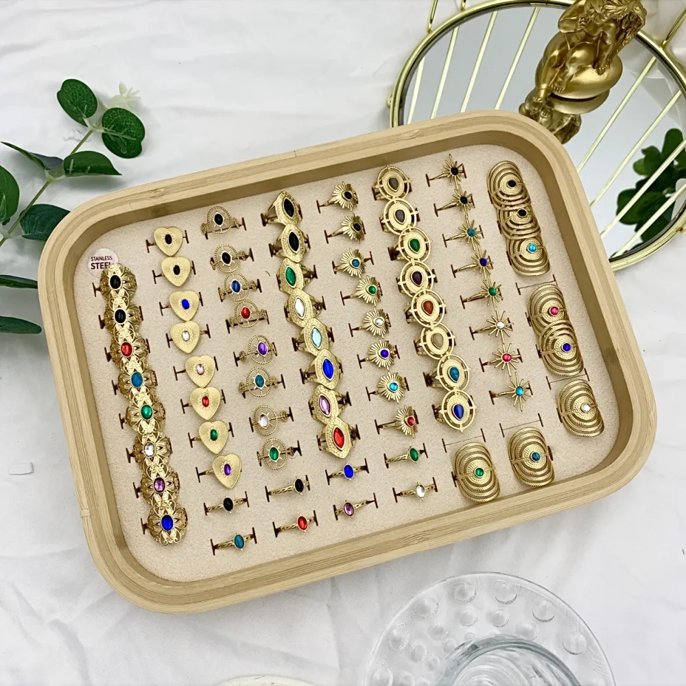 Mix Modelli con Pietra-72Pz Anelli Regolabili in Acciaio - AAR-103-AA2064R