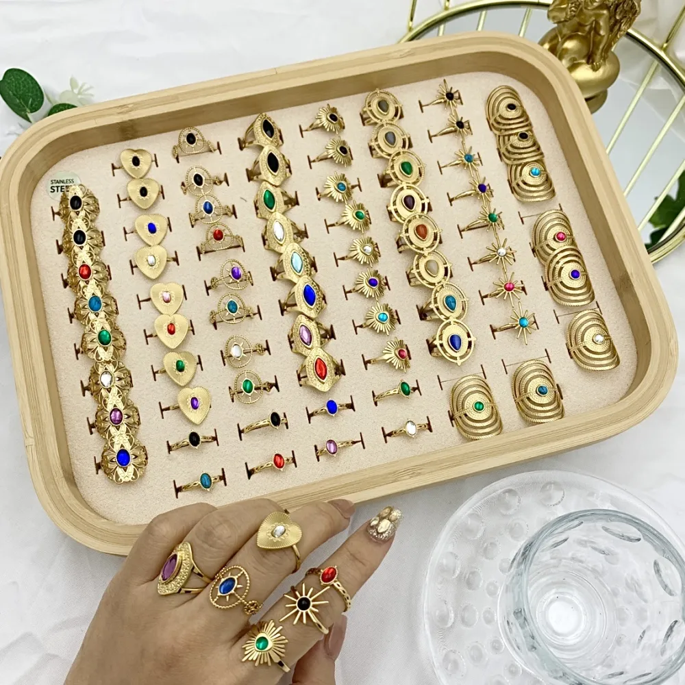 Mix Modelli con Pietra-72Pz Anelli Regolabili in Acciaio - AAR-103-AA2064R