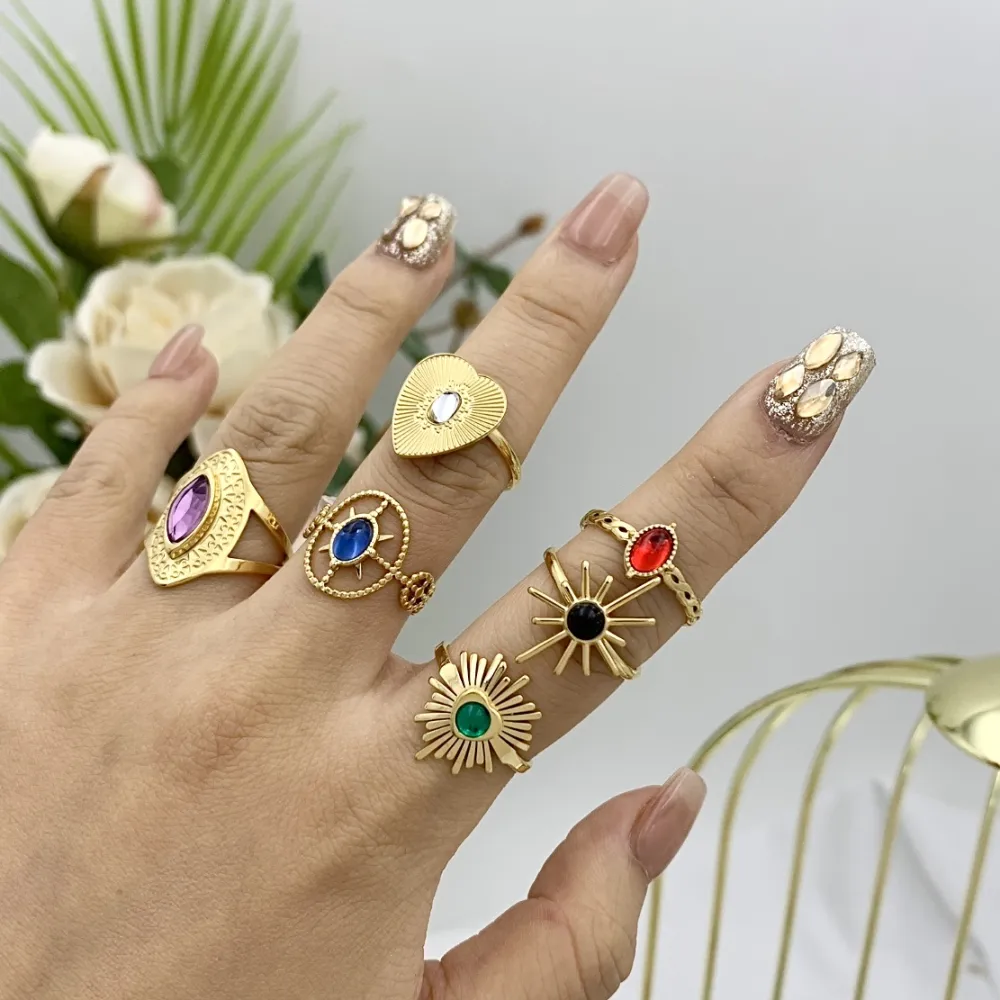 Mix Modelli con Pietra-72Pz Anelli Regolabili in Acciaio - AAR-103-AA2064R