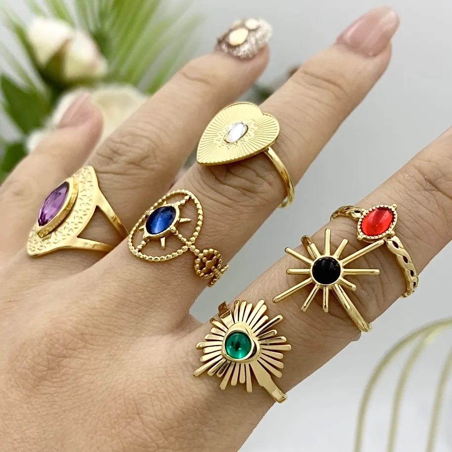 Mix Modelli con Pietra-72Pz Anelli Regolabili in Acciaio - AAR-103-AA2064R