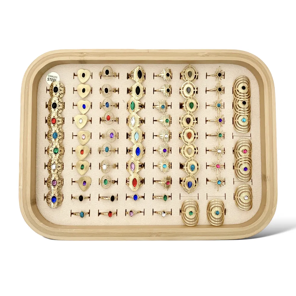 Mix Modelli con Pietra-72Pz Anelli Regolabili in Acciaio - AAR-103-AA2064R